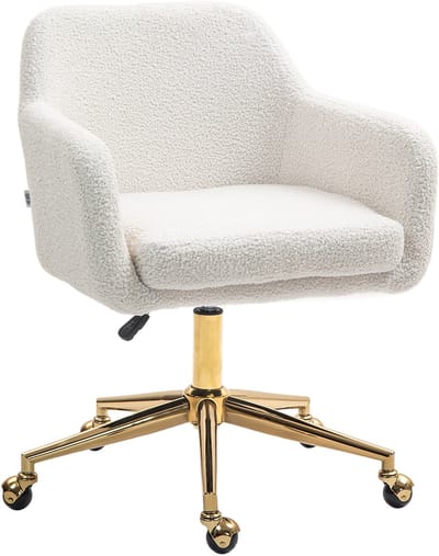 Höhenverstellbare Bureaustoel in crème wit 60x61x79-88 cm, draaistoel met fluweelachtige stof, zachte rugleuning en armleuningen, 360° draaibaar, nylon wielen, gasveer hoogteverstelling (49,5–58,5 cm), stalen basis, draagvermogen 120 kg