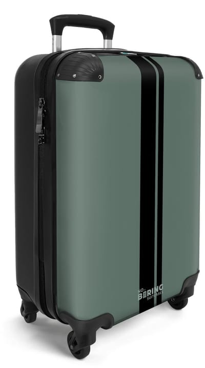 NoBoringSuitcases.com® - Handbagage koffer lichtgewicht - Reiskoffer trolley - Groen met dubbele streep - Vakantie rolkoffer met wieltjes - Carryon suitcase - Flightcase - Cabin koffertje - Past binnen 55x40x20 en 55x35x25