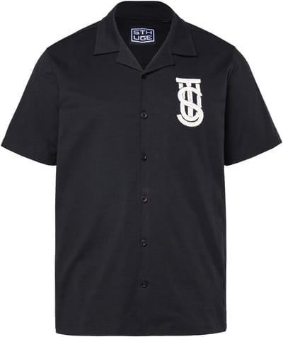 STHUGE - Heren - Jersey overhemd korte mouwen Cubaanse fit Cubaanse kraag - Zwart - Maat 3XL