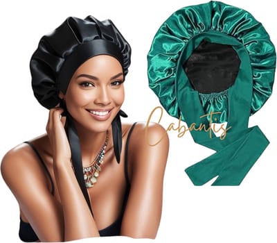 Cabantis® Luxe Satin Bonnet – Voor Krullen & Stijl Haar | Dubbelzijdig, Comfort Fit & Anti-Pluis - Petrol & Zwart