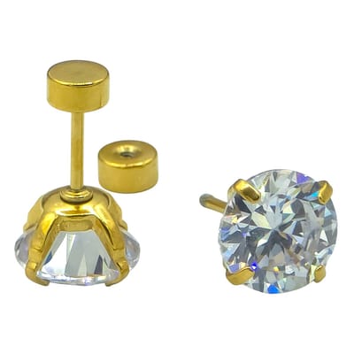Luxe Gold-plated Dames Oorstekers – 8 mm Briljant geslepen CZ - Hypoallergeen premium verguld staal - Goudkleurige Oorbellen