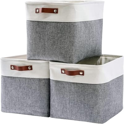 Set van 3 Opbergdozen in Grijs-Wit, Ideaal voor Organisatie en Opslag, Maat 28x28x28cm