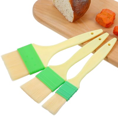 Dailygoods - AOUZO 3 stuks bakkwasten, Bakborstel met natuurlijke haren, kookborstel, keukenborstelset voor grillen, saus, marinade, bakken, grillen, koken en olie uitsmeren