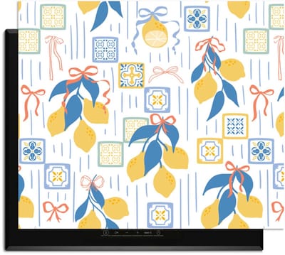 KitchenArt - Lemon Tiles - Inductie Beschermer - 65x52 cm - Kookplaat Beschermer - Luxe Afdekplaat Inductieplaat - Anti-slip & Oprolbaar - Beschermmat Inductiekookplaat
