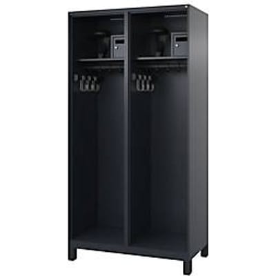 Brandweerkluis C+P Evolo Flexo, 2 compartimenten, helmhouder, met voeten, B 1000 x D 500 x H 1950 mm, RAL 7016 antracietgrijs/RAL 7021 zwartgrijs