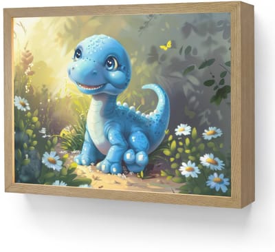 Nachtlampje 40x30 cm - Kinder lamp - Dino - Blauw - Baby - Dinosaurus - Tafellamp kinderkamer draadloos - Slaapkamer lampje - Bedlamp kinderen - Kinderlampje - Wandlamp babykamer - Nachtlampjes