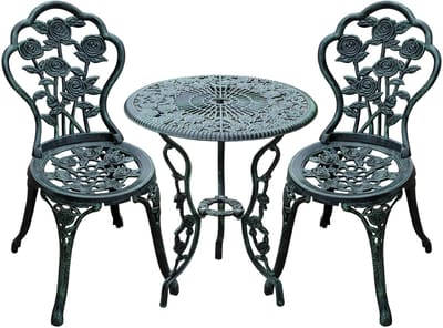 3-delige bistroset - antiek groene tuinmeubelen - gietaluminium balkonmeubels - Ø60x69 cm - Zitgroep - Balkon en terras Groen