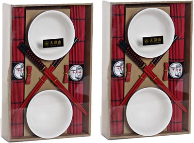 ITEM sushi serveerset - 16-delig - porselein - 4 personen - eetstokjes - schaaltjes - oplegbakjes