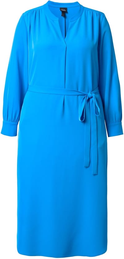 Ulla Popken - Dames - Midi-jurk V-hals strikceintuur V-hals lange mouwen - Koningsblauw - Maat 50