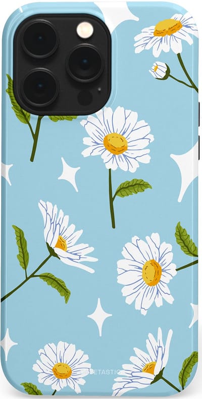 Casetastic hoesje geschikt voor Apple iPhone 14 Pro Max - MagSafe - Dubbellaagse bescherming - Margrietjes in de Wind - Fashion Case - Lichtblauw Wit Groen