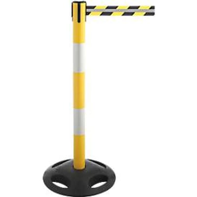 Afzetpaal RS-Guidesystems® GLA 25, geel-wit, banden geel-zwart/reflecterend, uitschuifbaar tot 3,5 m, Ø 410 x H 1000 mm, rubber & kunststof, 1 stuk