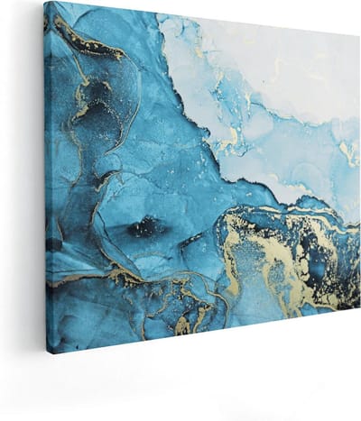 Artaza Canvas Schilderij Marmer Blauw - 50x40 cm - Wanddecoratie Abstract - Muurdecoratie Woonkamer - Kamer Accessoires