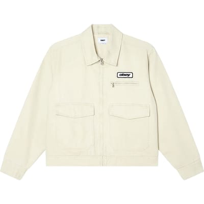 Obey Walter werk Jas in licht canvas met kraag en rits - zilveren teef vervaagd