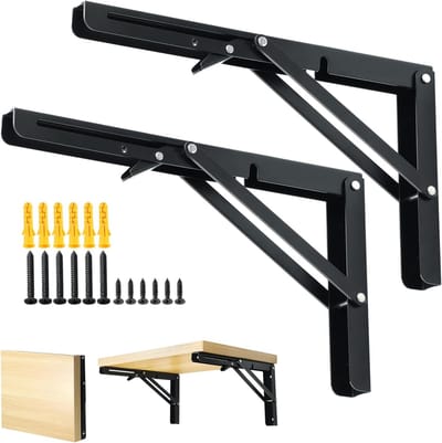 2 Stuks 25.2 cm Metalen Hoekplank Draagbeugels, Vouwbare Hoekplank Steunen, RVS, Zware Lasten, Wandmontage, Zwart, Ideaal voor Thuis en Kantoor