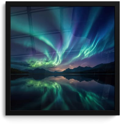 Poster in lijst - Fotolijst 40x40 cm - Posters - Noorderlicht - Kleurrijk - Bergmeer - Posterlijst zwart - Decoratie - Wanddecoratie woonkamer - Muurdecoratie slaapkamer
