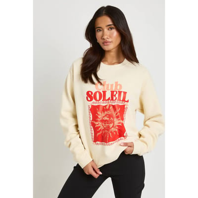 boohoo Dames Club Soleil Bedrukte Oversized Sweatshirt | Steen | Maat: XL