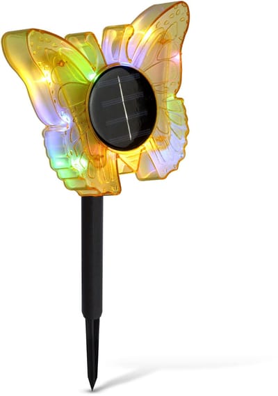 Solar Tuinlamp Vlinder Geel – LED Buitenlamp – Kleurveranderend & Warm Wit – Steeklamp – IP44 Waterbestendig – Tuin & Terras Decoratie - 1 stuks [11749B]