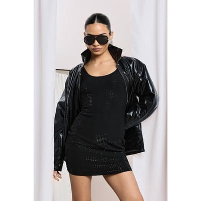 boohoo Dames Hotfix Diamante Scoop Neck Mini Jurk | Black | Maat: 12