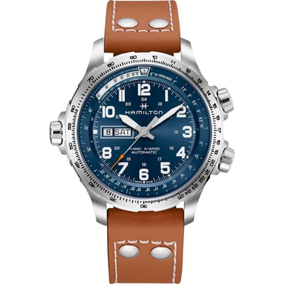 Montre Hamilton Khaki Série Aviation Mouvement Mécanique Automatique Étanche 100 Mètres Montres Hommes Acier Bleu Marron H77765541 Regular Watch Box,Blue Dial Brown Strap