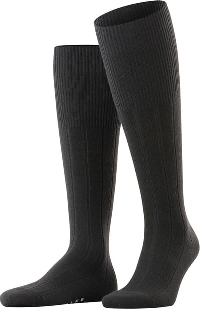 FALKE Lhasa Rib lang eenkleurig wol kasjmier kniekousen heren zwart - maat 39-42