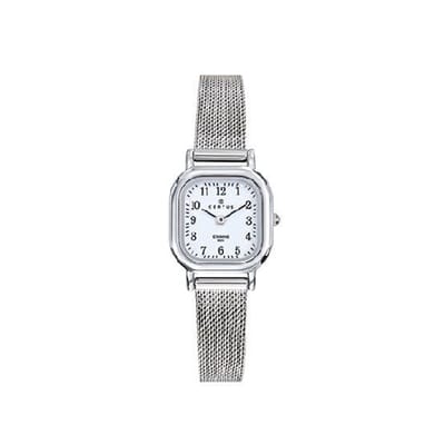 Certus-dameshorloge-model 641406-vierkant-duidelijke wijzerplaat-5 atm waterdicht-zilverkleurig-Milanese band-verstelbare band-23 x23 mm-made in France