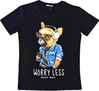 S&C Shirtje Worry less zwart Kids & Kind Jongens Zwart - Maat: 98/104