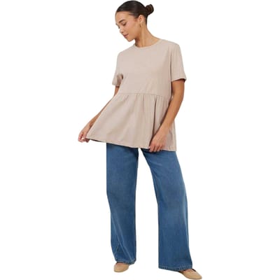 Brave Soul Swing-T-shirtjurk met smockpanelen voor dames (Paddestoel)