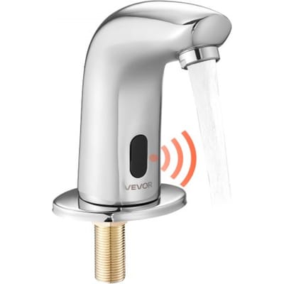VEVOR Touchless Badkamerspoelkraan, Automatische Bewegingssensor Toilet Koud Water met Gaten Dekselplaat, Batterij Aangedreven voor 9,5 mm Buizen Commerciële Wasbak, Zilververzegde G112M