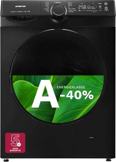 Inventum VWM9010B Wasmachine - 9kg - 1400 toeren - Energielabel A-40% - Stoomfunctie - Zwart