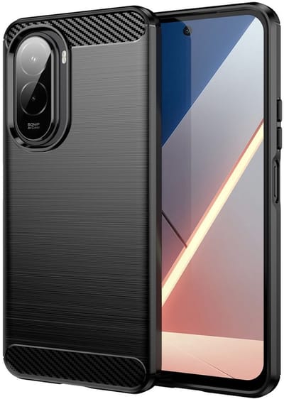Geborsteld TPU Hoesje Geschikt voor Xiaomi Poco M7 | Beschermhoes | Back Cover | Flexibel TPU | Stijlvol Carbon | Dun | Zwart