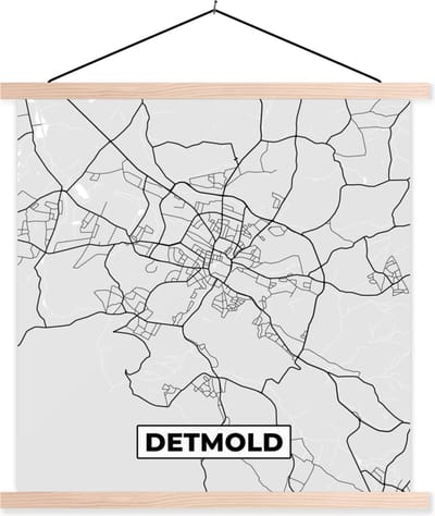 Posterhanger incl. Poster 40x40 cm - Schoolplaat - Detmold - Kaart - Stadskaart - Plattegrond - Duitsland - Textielposter - Blanke latten - Stadskaart