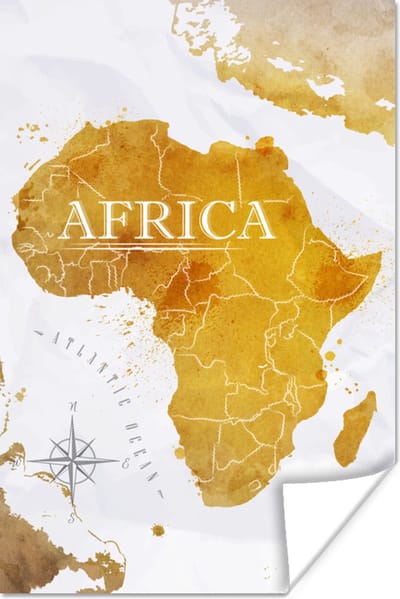 Poster Wereldkaart - Afrika - Goud - 20x30 cm