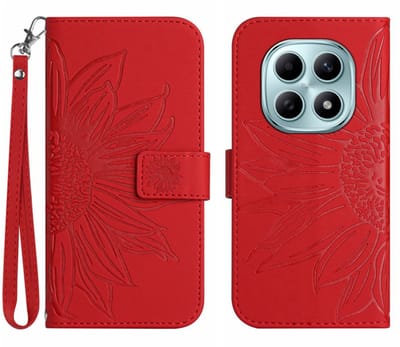 Coverup Hoesje - Geschikt voor Xiaomi Redmi Note 15 / Poco M8 Hoesje - Coverup Zonnebloem Book Case met Koord - Rood