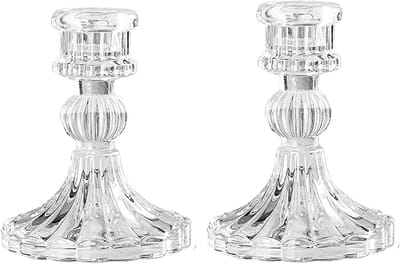 Elegante Conische Glazen Kaarsenhouders voor Bruiloften, Thuis en Feestdecoratie - Set van 2, Gestreept Design
