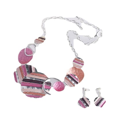 Petra's Sieradenwereld - Ketting metaal fantasie rhodium plating met bijpassende oorbellen (EM11)