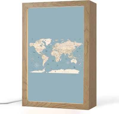 Tafellamp 20x30 cm - LED lamp - Wereldkaart - Oceaan - Realistisch - Blauw - Decoratieve tafellampen - Dimbaar - Tafellampje slaapkamer - Woonkamer binnen