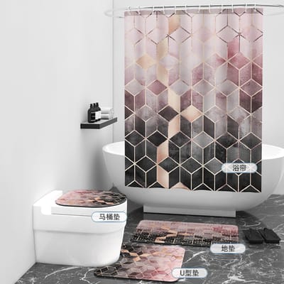 Floraweg Douchegordijn,Shower Curtain,badgordijn,badkamergordijn,Geometrisch roostereffect,-topkwaliteit - digitale printen -Anti Schimmel - Inclusief 12 ringen -met 12 stuks douchegordijnhaken – Waterdicht -Wasbaar- Polyester - 180x200 cm