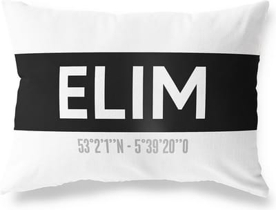 Tuinkussen ELIM - DRENTHE met coördinaten - Buitenkussen - Bootkussen - Weerbestendig - Jouw Plaats - Studio216 - Modern - Zwart-Wit - 50x30cm