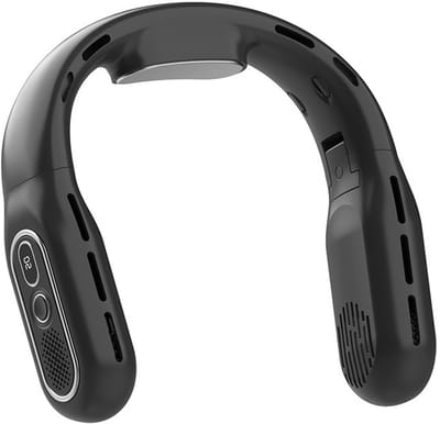 Draagbare nekventilator-360° koellucht-opvouwbaar handsfree draagbaar-3 snelheden-bladloos-met LED-scherm-reis-buiten-kamper-Zwart
