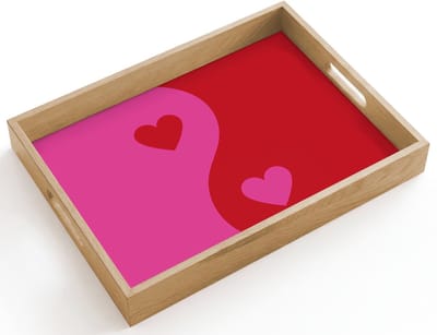 Dienblad hout 40x30 cm - Schootdienblad - Minimalistisch - Rood - Roze - Hartjes - Borrelplank rechthoek - Plateau dienbladen