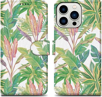 Cadorabo Hoesje geschikt voor Apple iPhone 14 PRO MAX - Design Groen Regenwoud No. 8 - Beschermhoes Case Cover met magnetische sluiting, standaardfunctie en kaartvakje