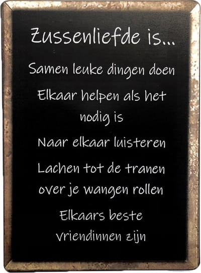 Houten tekstbord "Zussenliefde is......."