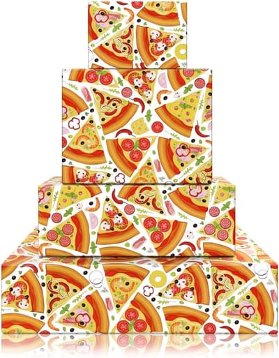 Cadeaupapier Pizza - Inpakpapier Vellen - Feestelijke Geschenken - Grappig Cartoon Patroon - 4 Vellen 50x70cm - Multicolor