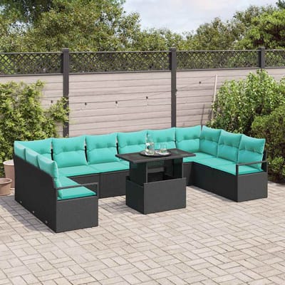 vidaXL - Tuinbank - Set - 11 - st - 10-Aantal - zitplaatsen - Zwart - en - Blauw