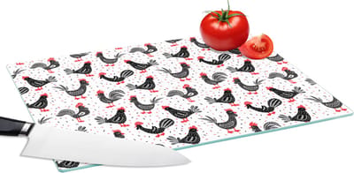 Glazen Snijplank - 39x28 - Patroon - Kip - Vogel - Snijplanken Glas