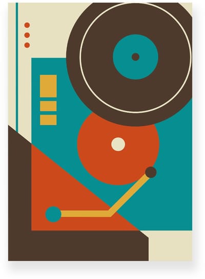 Poster 20x30 cm - Retro Platenspeler - Oranje - Bruin - Blauw - Abstract - Vintage - Muurdecoratie - Wanddecoratie