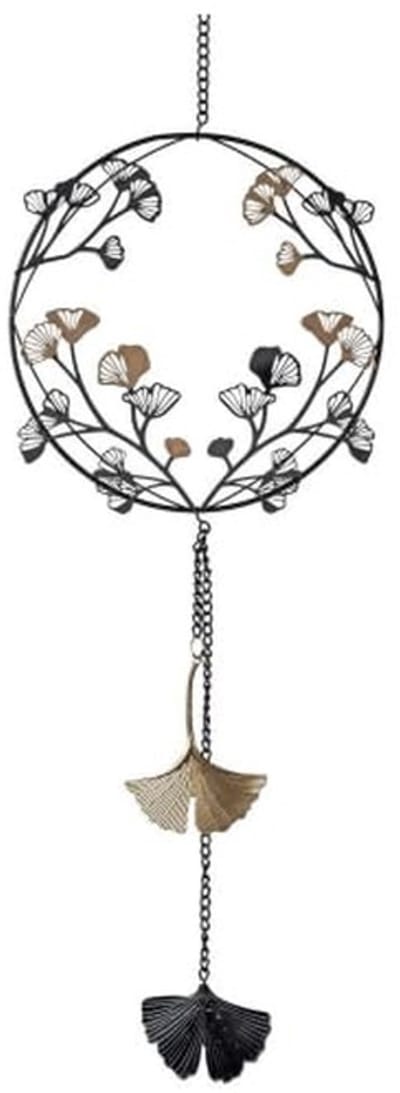 Dailygoods- Raamdecoratie Ginkgoblad - elegante hangdecoratie - metaal 18 cm - zwart/goud - duurzaam - tijdloos - luxe uitstraling - Wanddecoratie