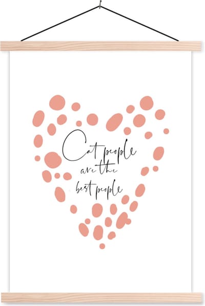 Posterhanger incl. Poster 87x120 cm - Schoolplaat - Cat people are the best people - Katten - Spreuken - Quotes - Textielposter - Blanke latten