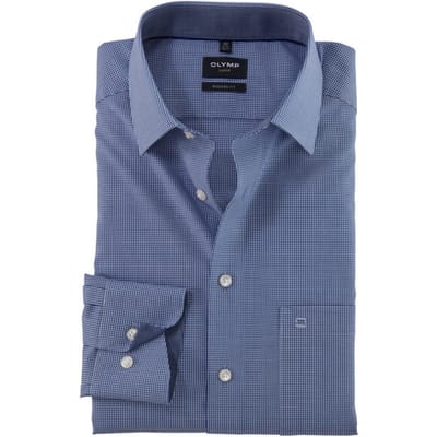 OLYMP Luxor modern fit overhemd - donkerblauw met wit geruit (contrast) - Strijkvrij - Boordmaat: 46