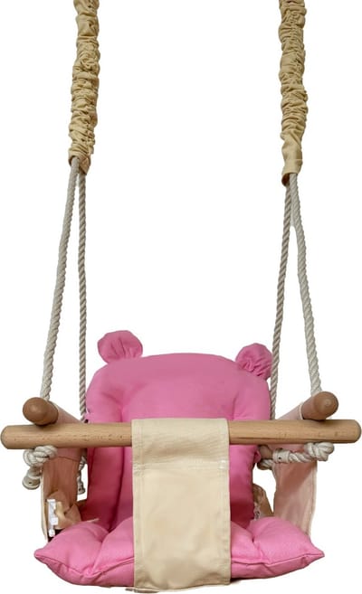 Baby schommel - hout - crème & roze - tot 20 kg